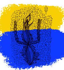 Ukraine yellow blue flag. Doodle squirrel, Ukrainian symbol