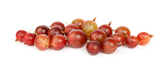 Ripe red gooseberries on a white background. Fresh fruits.