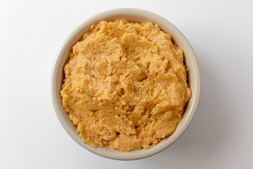 salmon spread on white background