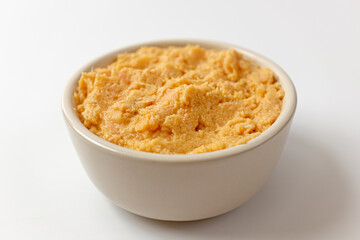 salmon spread on white background