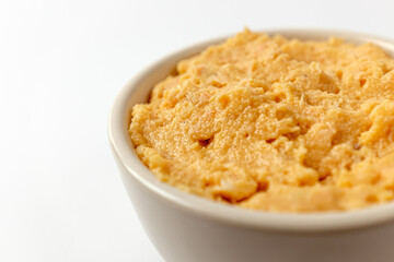 salmon spread on white background