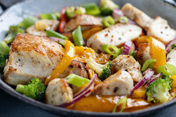 Chicken with vegetables in bowl