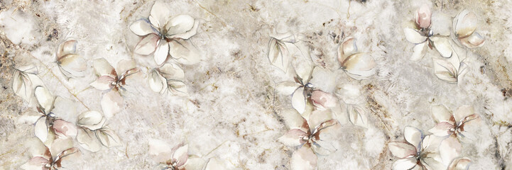 Panele Szklane  flowers design with marble texture, vintage bacground