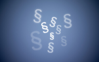 Various sized and aligned, glowing paragraph signs on a blue background, law, judgment, justice 