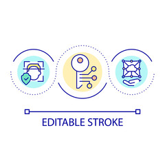 Key management in cloud computing loop concept icon. Facial recognition abstract idea thin line illustration. Identification solution. Isolated outline drawing. Editable stroke. Arial font used