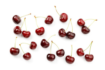 Obraz na płótnie Canvas Cherry scattered on a white background, sweet berries.