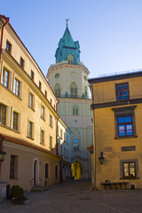 Fototapeta na wymiar Trinitarian Tower in Old Town of Lublin, Poland 