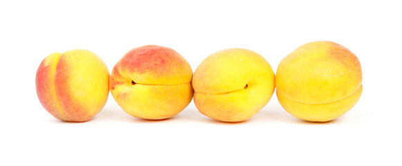 Sweet ripe apricots on a white background, organic fruit.
