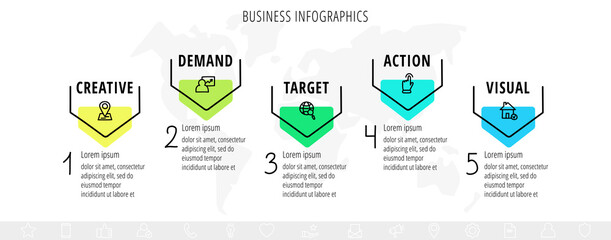 Vector arrows infographic design. Modern business presentation and infographics with 5 steps, options. Graphic timeline for app, website, interface, levels, diagram, banner, presentations