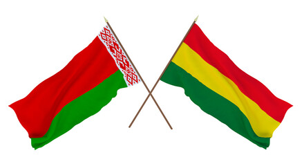 Background for designers, illustrators. National Independence Day. Flags Belarus and Bolivia