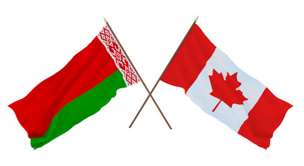 Background for designers, illustrators. National Independence Day. Flags Belarus and Canada