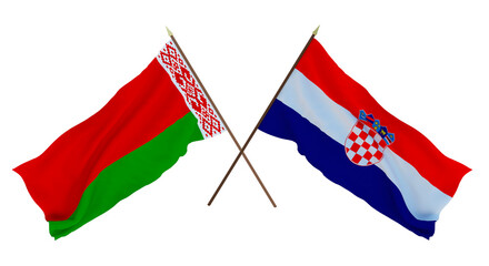 Background for designers, illustrators. National Independence Day. Flags Belarus and Croatia