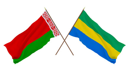 Background for designers, illustrators. National Independence Day. Flags Belarus and Gobon