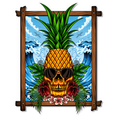 pineapple skull and ocean vector illustration 
