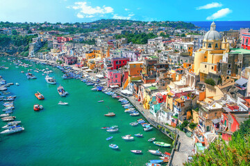 Fototapeta na wymiar Colorful Marina Corricella, fishermen village on island of Procida. Italy