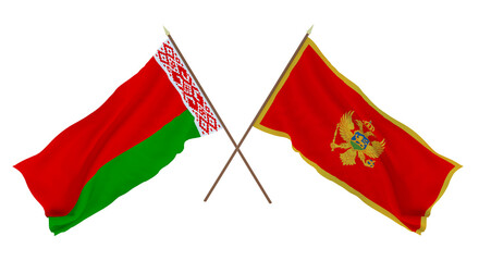 Background for designers, illustrators. National Independence Day. Flags Belarus and Montenegro