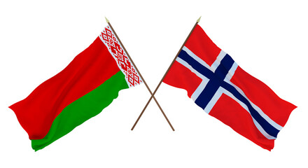 Background for designers, illustrators. National Independence Day. Flags Belarus and Norway