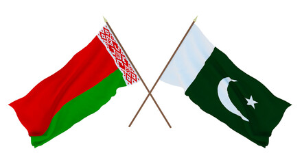 Background for designers, illustrators. National Independence Day. Flags Belarus and Pakistan