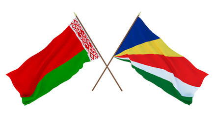 Background for designers, illustrators. National Independence Day. Flags Belarus and Seychelles