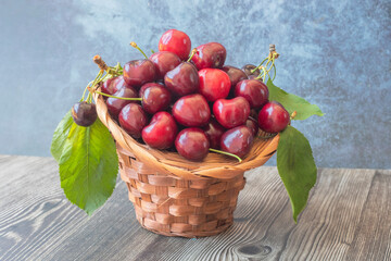 Fresh cherries in a basket