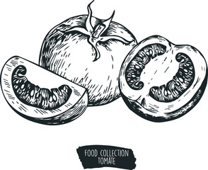 Food collection tomato black and white