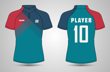 Men's short sleeve cycling jersey with short zip Vector Illustration template front and back view. Easy edit and customizable. Technical sketch mandarin Stand Up Collar Soccer mock up CAD.