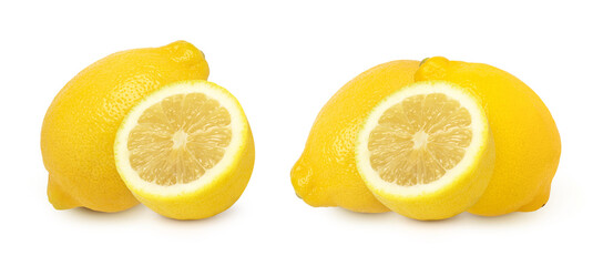 lemon fruit and sliced isolated on white background, half lemon