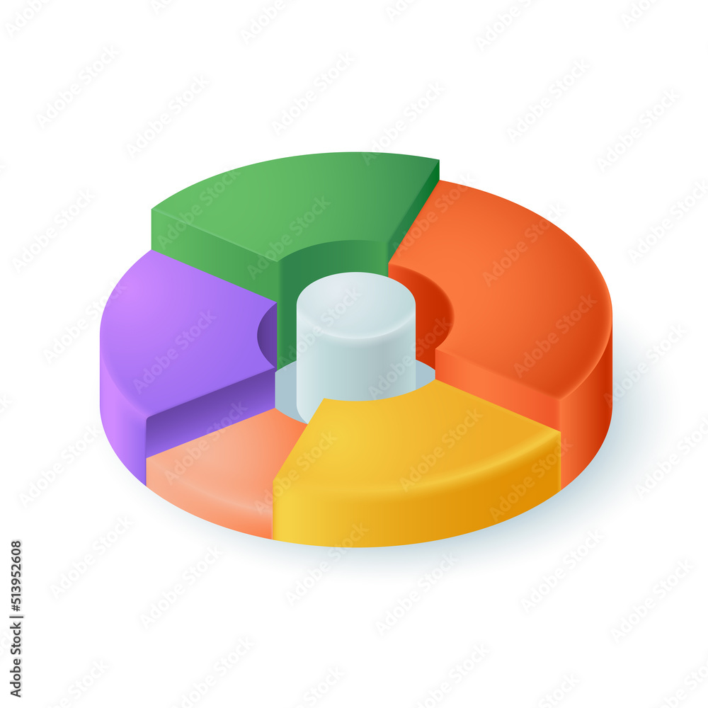Poster cycle chart ring with circular segments 3d icon. round diagram pie in donut shape for infographic bu