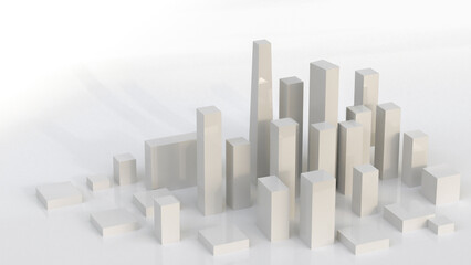 3d illustration of an abstract white city buildings on white background