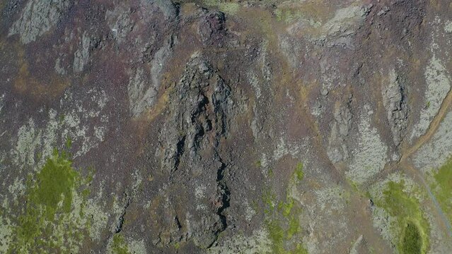 Aerial tilt up shot of old volcanic crater named Stora Eldborg in Reykjanes peninsula,Iceland.