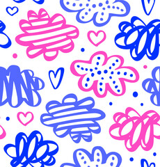 Cute seamless pattern with hearts and clouds. Vector abstract texture