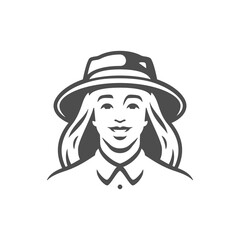 Monochrome happy farmer woman in hat agriculture garden cultivation vintage icon vector