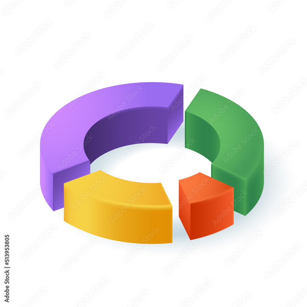 Aufkleber round chart pie with donut shape and four pieces 3d icon. ring simple diagram with slices of differe