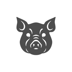 Angry pig head front view monochrome black silhouette vintage icon vector illustration