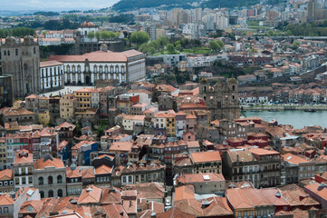 Fototapeta na wymiar Picturesque aerial view of Porto. Cathedral la Se and Tajus river.