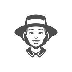 Agricultural woman portrait friendly smiling harvest cultivation farm market vintage icon vector