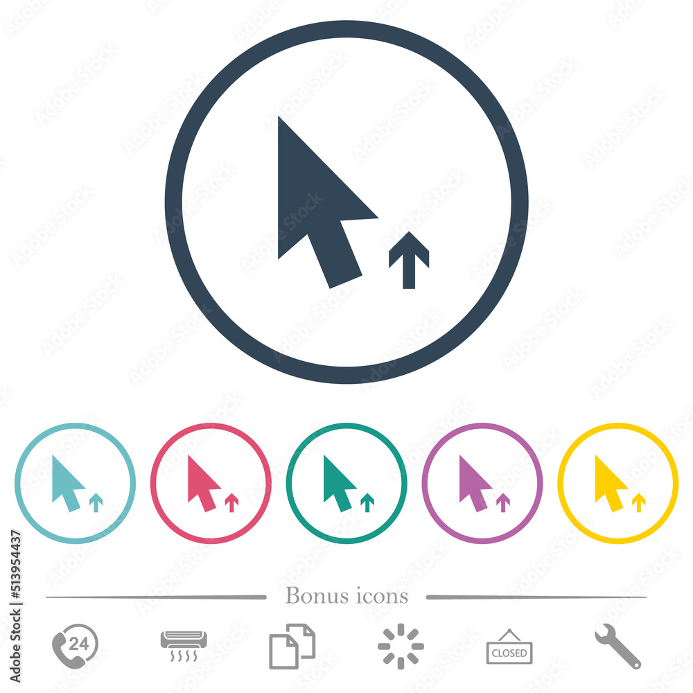 Poster arrow cursor up solid flat color icons in round outlines