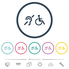 hearing impaired and wheelchair symbols flat color icons in round outlines