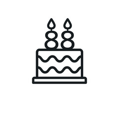 Birthday cake line icon with candle number 88 (eighty-eight). Vector.