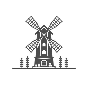 Agricultural windmill farm country tower wind mill wheat cultivation flour production icon vector