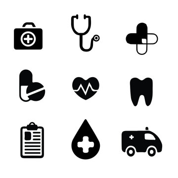 Creative Professional Trendy and Minimal Medical Icons Logo Design in Black and White Color, Medical Icons Logo in Editable Vector Format
