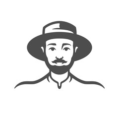 Obraz premium Bearded male farmer with mustache wearing hat friendly smiling portrait vintage icon vector