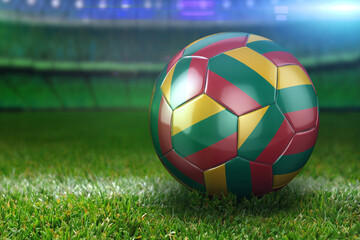 Fototapeta premium Lithuania Soccer Ball on Stadium Green Grasses at Night
