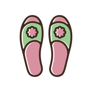 Slippers icon logo. Pink shoes vector illustration. Flat design. Isolated.