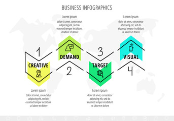 Vector arrows infographic design. Modern business presentation and infographics with four steps, options. Graphic timeline for app, website, interface, levels, diagram, banner, presentations