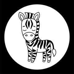 Fototapeta na wymiar Vector black and white template funny zebra. Silhouette of illustration for newborn and nursery design