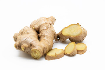 Ginger root isolated on white background, top view