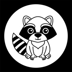 Vector black and white template funny raccoon. Silhouette of illustration for newborn and nursery design
