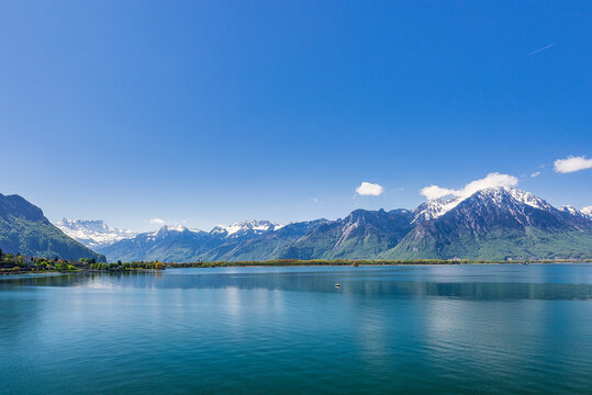 Landscape of Lake Lehmann, Montreux, Switzerland.