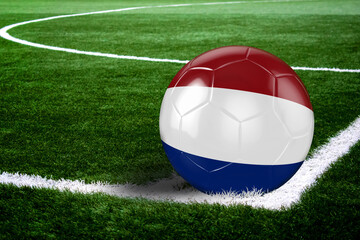 Fototapeta na wymiar Netherlands Soccer Ball on Field at Night